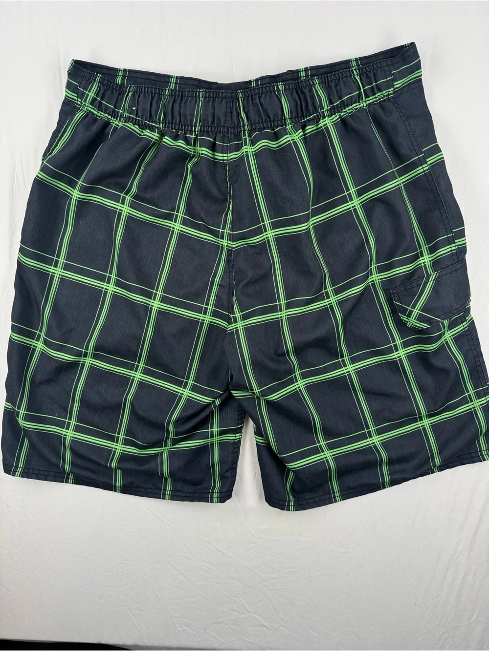 OP Men’s Black Swim Trunks with Neon Green Plaid